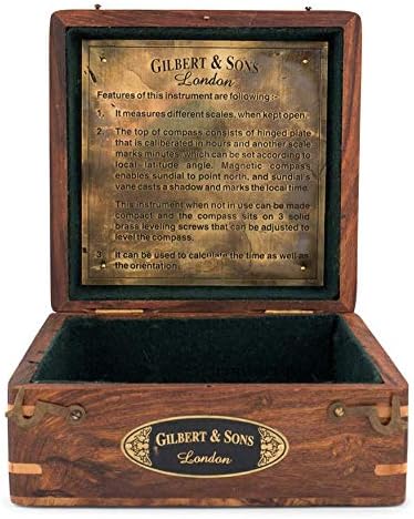 Top Grade 5-Inch Sundial Compass – Vintage Nautical Marine Compass with Wooden Box – Antique Brass Sun Clock for Decoration, Navigation, Gifts – Ship Replica Maritime Compass-DeskLoop Office