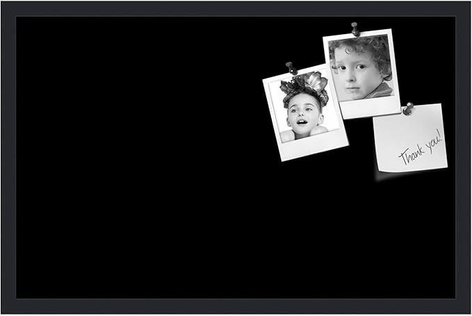 PinPix 28x18 Inch Cork Bulletin Board. This Decorative Framed Pin Board Comes with Solid Black Design and a Satin Black Frame. Ideal for Home Office Decor or Message Board (PinPix-622)-DeskLoop Office