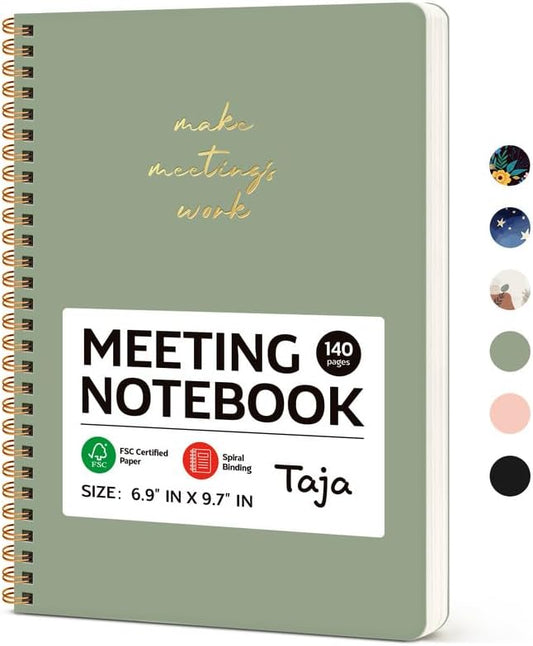 Taja Meeting Notebook for Work Organization - Work notebook with action items, Meeting Minutes Planner Notebook, Perfect Office Supplies for Men & Women - Green-DeskLoop Office