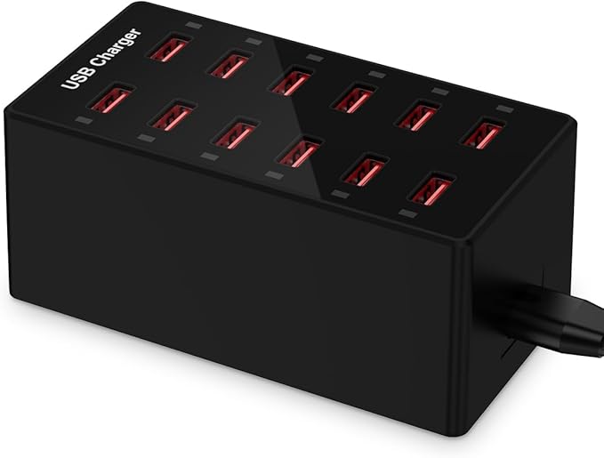 USB Charger 12-Ports Charging Station for Multiple Devices USB Wall Charger Power Hub Strip Smart Plug Charging Dock Block for iPhone Xs/XR,iPad,iPod,Galaxy S9/S8,Smart Phones 60W-DeskLoop Office