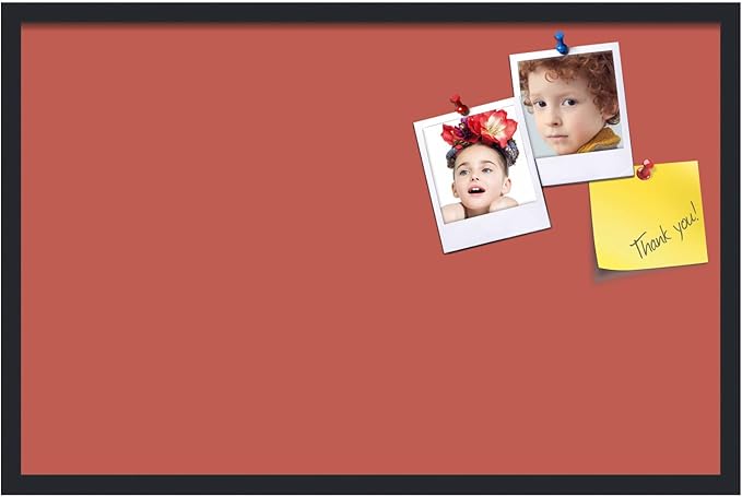 PinPix 34x22 Inch Cork Bulletin Board. This Decorative Framed Pin Board Comes with Crimson Pastel Design and a Satin Black Frame. Ideal for Home Office Decor or Message Board (PinPix-1807)-DeskLoop Office