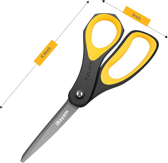 Scissors, iBayam 3 Pack 8" All Purpose Nonstick Scissors, 2.5MM Thickness Titanium Blades with Comfort Grip, Heavy Duty Shears for Office School Home Classroom General Use Art and Craft DIY Supplies-DeskLoop Office