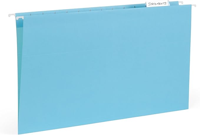 25 Blue Summit Supplies Legal Size Hanging File Folders - Assorted Gem Tone Colors (Turquoise, Teal, Coral, Purple, Magenta), Durable 11pt Paper, Plastic Tabs and Inserts Included-DeskLoop Office