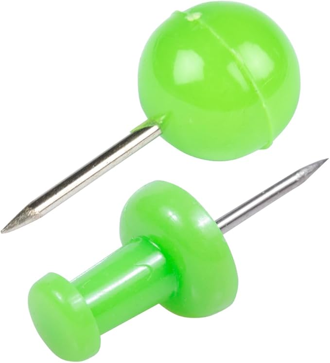 JAM PAPER Colorful Push Pins - Flat & Round Head Thumb Tack Combo Set - Lime Green Pushpins - 200/Pack-DeskLoop Office