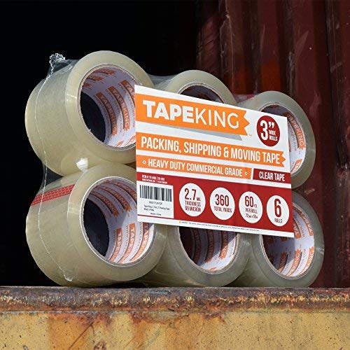 Tape King Clear Packing Tape 3 Inch Wide (2.7mil Thick) - 60 Yards Per Refill Roll (Pack of 6 Rolls) - Strong Sealing Adhesive Industrial Depot Tapes for Moving, Packaging, Shipping, Office & Storage-DeskLoop Office