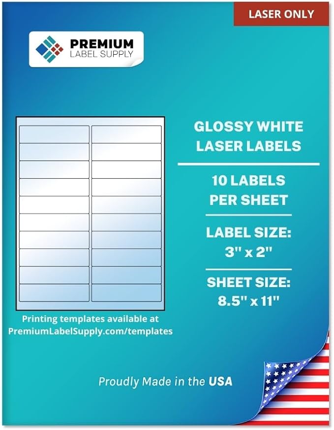 Premium Label Supply Glossy White Address Sticker Labels – 4" x 1" – (20 per Sheet) (Glossy White for Laser Only, 2,000 Labels)-DeskLoop Office