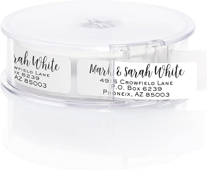 Mixed Script Font Rolled Address Labels/Roll of 500 Chic Black and White Personalized Address Labels/Designer Return Address Stickers in Elegant Plastic Dispenser-DeskLoop Office