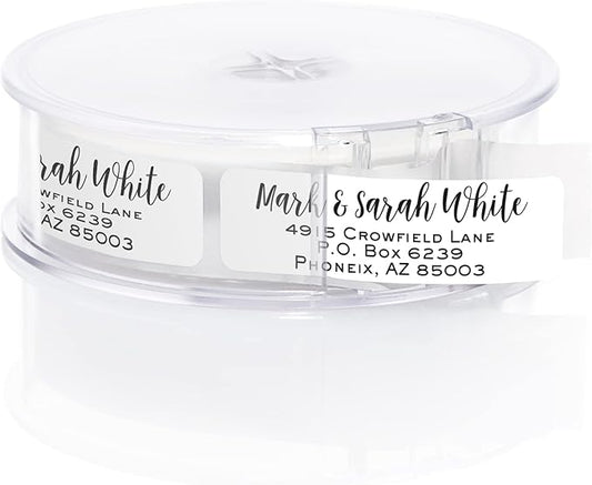 Mixed Script Font Rolled Address Labels/Roll of 500 Chic Black and White Personalized Address Labels/Designer Return Address Stickers in Elegant Plastic Dispenser-DeskLoop Office