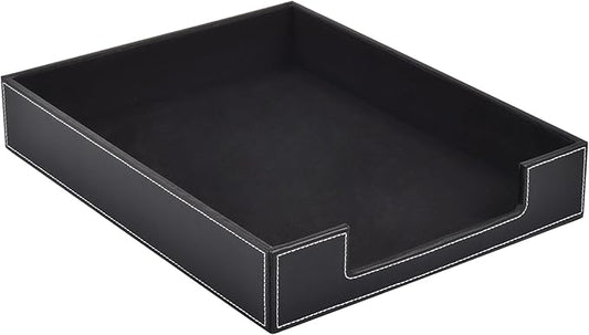 Leather 1-Layer Letter Tray Stackable File Document Tray,A4 Paper Case Rack Desk Office Supplies Organizer Holders,Desktop Organization, Pen Mail Magazine Storage Box(Black)-DeskLoop Office