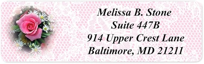 Romantic Rose Designer Rolled Address Labels with Elegant Plastic Dispenser-DeskLoop Office