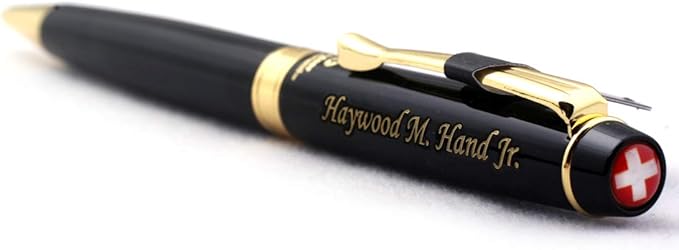 Free engraving - 24K Gold, Mens Leather Money Clips, Roller Ballpen, Ballpoint pen, Ball pen, Groomsmen Gift,Three Lines Each 20 Characters, Free Customization (BLACK)-DeskLoop Office