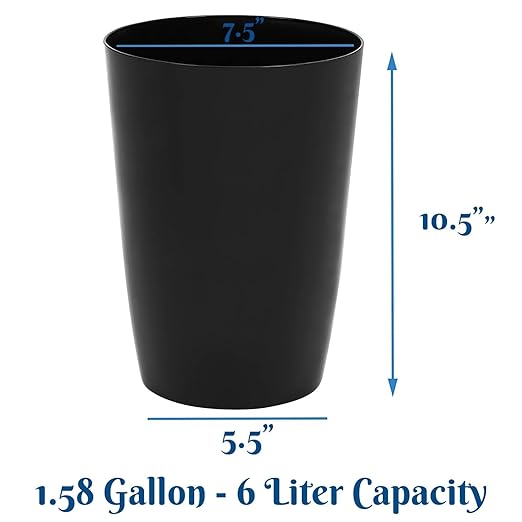 HOLDN’ STORAGE Small Trash Can - 1.58 Gallon Open Top Waste Bin, Compact Waste Can Perfect for Bathroom, Kitchen, Office, Dorm - Durable Garbage Can - Glossy Black-DeskLoop Office