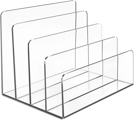 Acrylic File Organizer, 4Sections Clear Desk Organizer for Home Office, Desktop File Folder, Acrylic Mail Organizer Countertop for Notebook, Document and Paper, Clear File Holder,1Pcs-DeskLoop Office
