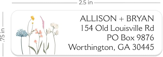 Clear Wildflower Rolled Address Labels / 250 Personalized Return Address Labels/Designer Address Stickers in Elegant Plastic Dispenser-DeskLoop Office