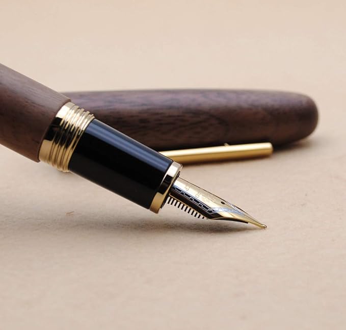 JINHAO 9056 Natural Wood Fountain Pen Handmade Ink Pen (Peach Wood, Medium Nib 0.7mm)-DeskLoop Office