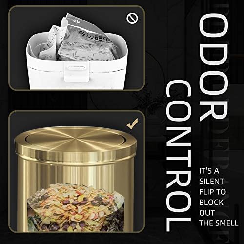 15L/4GAL Gold Bathroom Trash Can, Small Waste Basket with Flipping Lid,Modern Trash can, Golden Trash Can for Bathroom,Kitchen,Living Room,Hotel,Office(Singer Gold)-DeskLoop Office