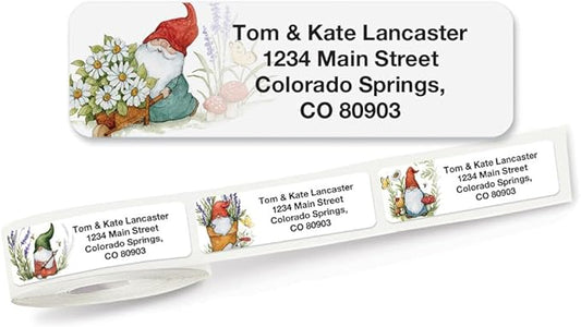 Colorful Images Forest Gnomes Rolled Personalized Return Address Mailing Labels with Dispenser, Customize with Name & Shipping Address, 250 ¾” x 2½” Self Adhesive, Easy Peel Label Roll-DeskLoop Office