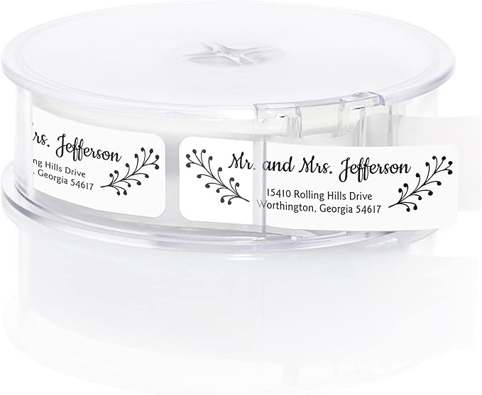 Modern Black and White Rolled Address Labels / 250 Personalized Return Address Labels/Designer Address Stickers in Elegant Plastic Dispenser-DeskLoop Office