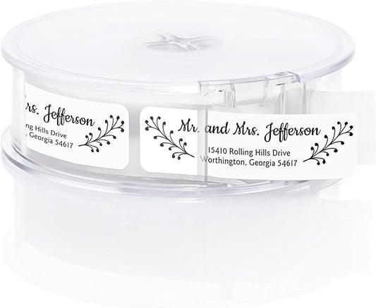 Modern Black and White Rolled Address Labels / 250 Personalized Return Address Labels/Designer Address Stickers in Elegant Plastic Dispenser-DeskLoop Office