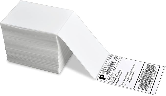 FungLam 4" x 6" Direct Thermal Shipping Labels - Pack of 500 Fanfold Labels - White Perforated, Permanent-Adhesive, Compatible Zebra & Rollo Thermal Label Printer-DeskLoop Office