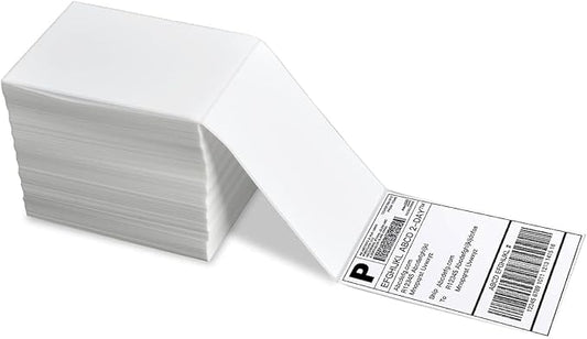 FungLam 4" x 6" Direct Thermal Shipping Labels - Pack of 500 Fanfold Labels - White Perforated, Permanent-Adhesive, Compatible Zebra & Rollo Thermal Label Printer-DeskLoop Office