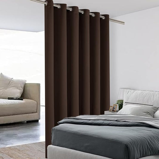 BONZER Room Divider Curtain Screen Partitions Total Privacy Wall Grommet Wide Blackout Curtains for Living Room, 84L x 70W Inch (7L x 5.8W ft), 1 Panel, Chocolate-DeskLoop Office