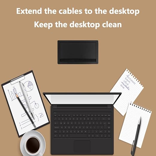 ZESHAN Brush Cable Cubby Connectivity Box Conference Table Power Box with Power Socket, USB and Type C Charger, Black-DeskLoop Office