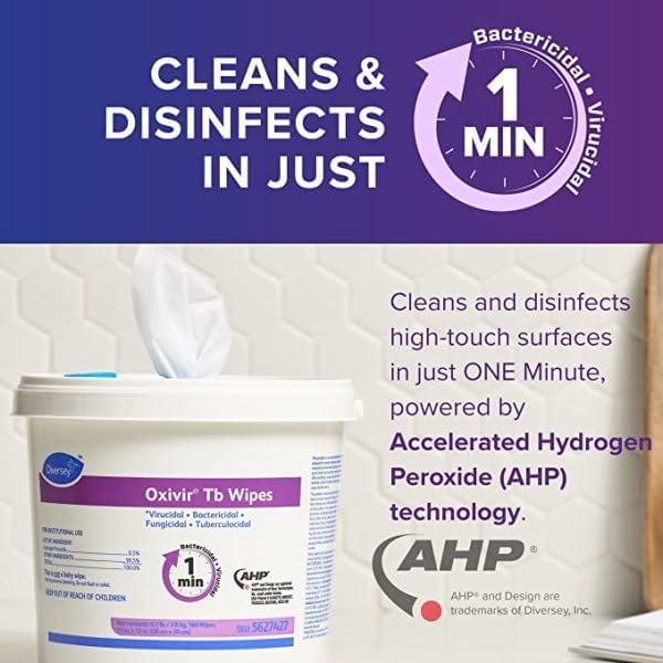 Oxivir Diversey Tb 5627427 Ready-to-Use Disinfectant Cleaning Wipes, Accelerated Hydrogen Peroxide, 11x12-Inch Extra Large Sheets, 160-Wipes, 1-Bucket (Pack of 4)-DeskLoop Office
