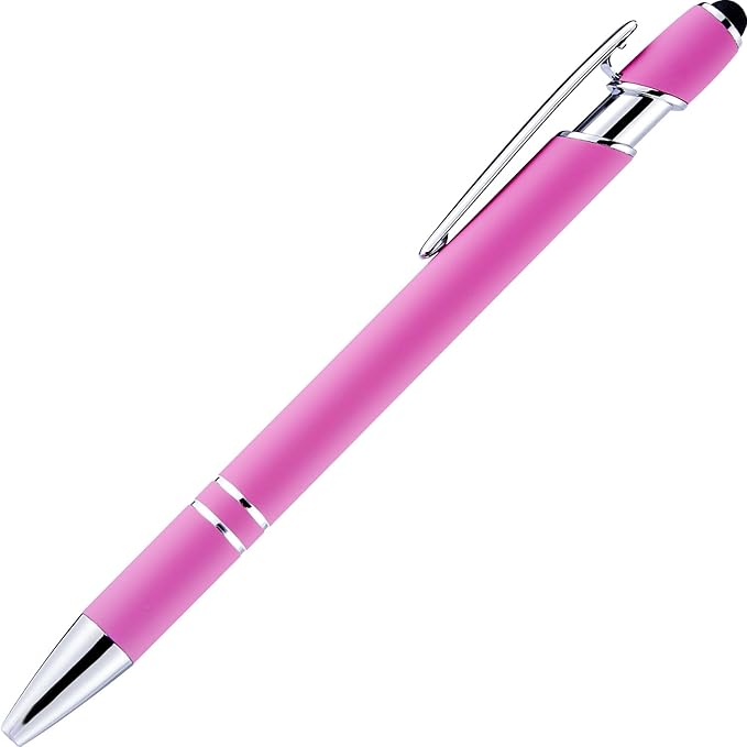 LINFANC 12 Pack Pink Ballpoint Pen with Stylus Tip, 1.0 mm Black Ink Smooth Writing Pens, Metal Stylus Pens for Touch Screens-DeskLoop Office