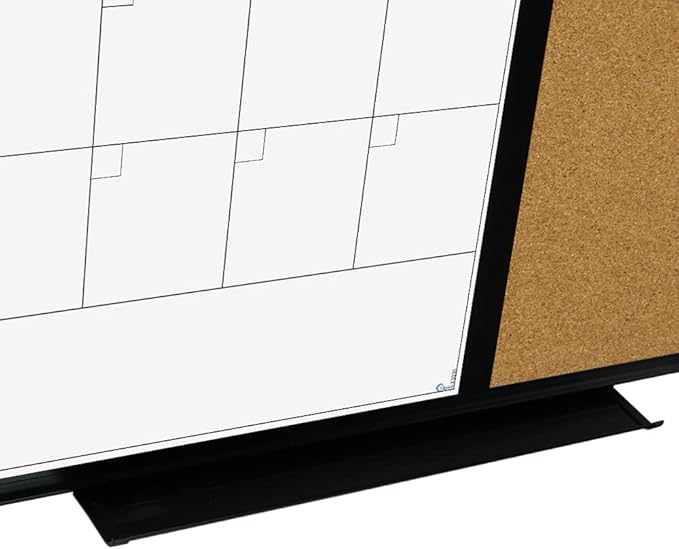 XBoard Dry Erase Calendar Whiteboard 28 X 20 - Combo White Board Calendar Monthly, Magnetic White Board + Corkboard with Black Aluminum Frame-DeskLoop Office