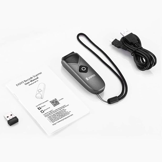 Eyoyo Bluetooth 2D&1D Barcode Scanner, Portable Wireless Mini Barcode Reader with 2.4G Wireless/Bluetooth/USB Wired Connection QR Code Scanner Compatible with Pad, Phone, Android, Tablet PC-DeskLoop Office