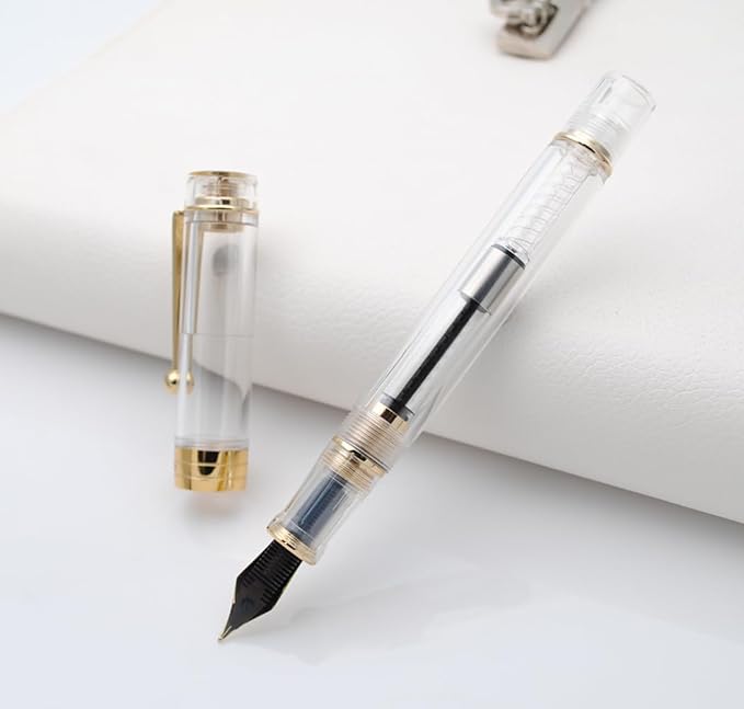 JINHAO 100 Fountain Pen with Ink Converter (Medium Nib 0.7mm, Transparent)-DeskLoop Office