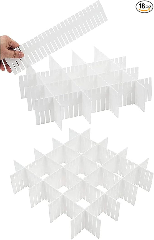 18Pcs Drawer Dividers, Adjustable Drawer Organizer for Socks, Underwear, Makeup, Can Help Tidy Kitchen, Bedroom, Dresser White-DeskLoop Office