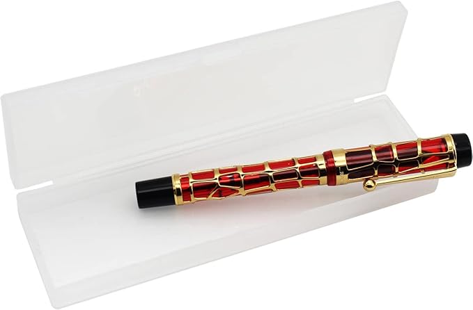 Gullor Century 100 Fountain Pen, Skeleton Hollow-out Series Golden, Screw-Cap, Fine Nib, Transparent-DeskLoop Office