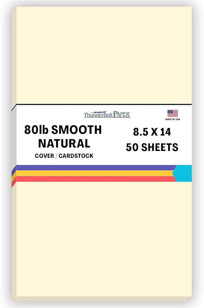 50 Natural Smooth Card Stock Sheets Paper - 8.5 X 14 Inches Legal|Menu Size - 80# (80 lb/Pound) Cover Weight - Quality Paper - Smooth Finish-DeskLoop Office