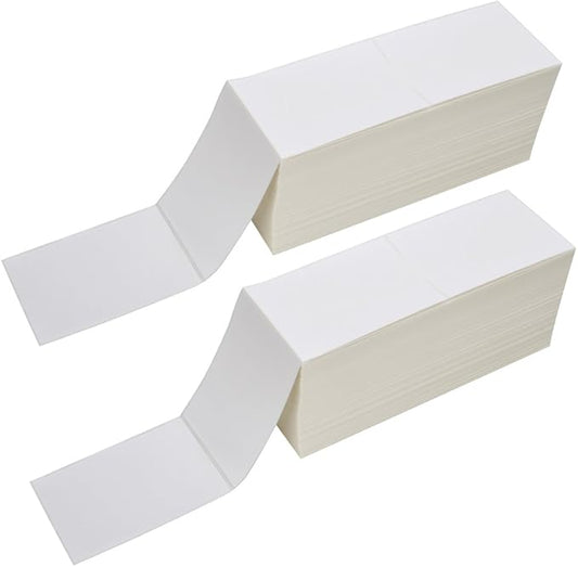 2 Stacks Fanfold 4" x 6" Direct Thermal Labels, 2000 Labels Per Stack, White Perforated, Permanent-Adhesive, Compatible with Zebra, Rollo and Most Thermal Label Printer-DeskLoop Office