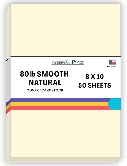 50 Natural Smooth Card Stock Sheets Paper - 8 X 10 Inches Photo|Picture-Frame Size - 80# (80 lb/Pound) Cover Weight - Quality Paper - Smooth Finish-DeskLoop Office
