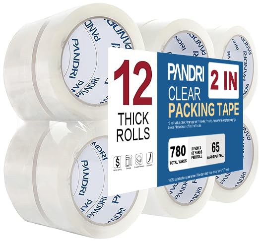 PANDRI Packing Tape, 12 Rolls Heavy Duty Clear Packaging Tape for Shipping Packaging Moving Sealing, 2 inches Wide, 65 Yards Per Roll, Total 780 Yards-DeskLoop Office