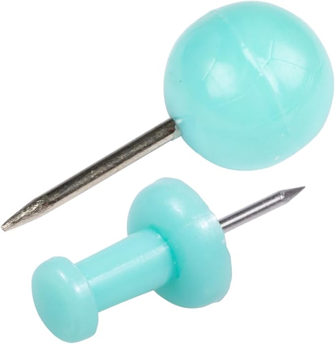 JAM PAPER Colorful Push Pins - Flat & Round Head Thumb Tack Combo Set - Teal Pushpins - 200/Pack-DeskLoop Office