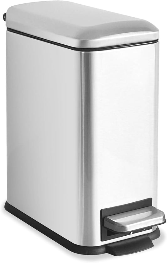 Bathroom Trash Can with Lid,5L/1.3 Gallon Trash Can with Removable Liner Bucket, Small Garbage can for Bathroom,Bedroom,Home Office,Silver-DeskLoop Office