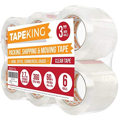 Tape King Clear Packing Tape 3 Inch Wide (2.7mil Thick) - 60 Yards Per Refill Roll (Pack of 6 Rolls) - Strong Sealing Adhesive Industrial Depot Tapes for Moving, Packaging, Shipping, Office & Storage-DeskLoop Office