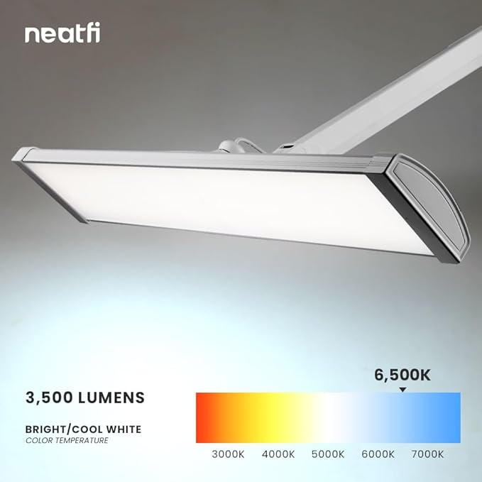 Neatfi Ultra 3,500 Lumen LED Desk Lamp, 45W, 26-Inch Wide Metal Shade, 270 SMD LEDs (Non-CCT with Clamp, Silver)-DeskLoop Office