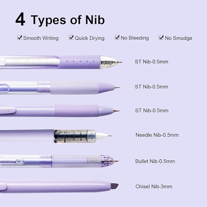 6 Count Pastel Gel Ink Pen Set,Cute Note Taking 0.5mm Fine Point Retractable 5 Count Black Ink Pens with 1 Count Highlighter for Writing, Journaling, School, Office (Purple)-DeskLoop Office