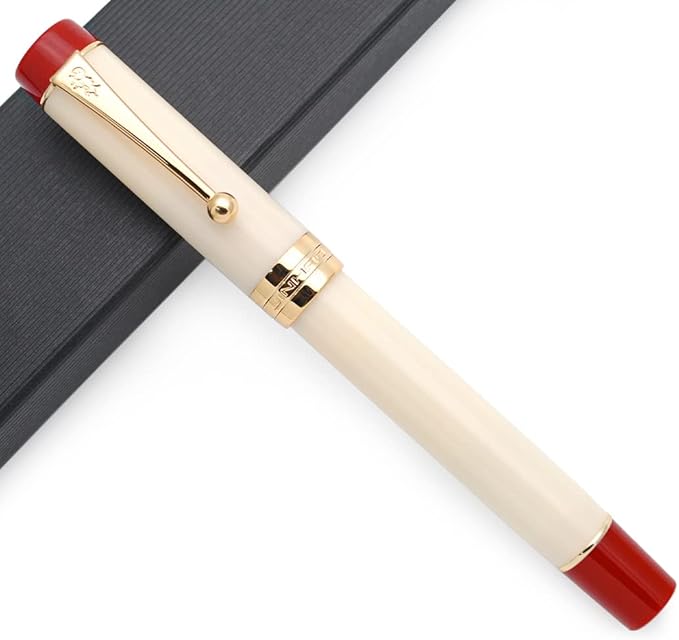 JINHAO 100 Fountain Pen with Ink Converter (Medium Nib 0.7mm, White & Red)-DeskLoop Office