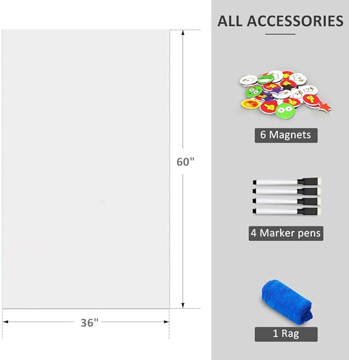Magnetic Whiteboard Contact Paper for Wall 60 x 36 inches, Magnetic Dry Erase White Board Sticker with Non-Adhesive Backing for Office Home School-DeskLoop Office