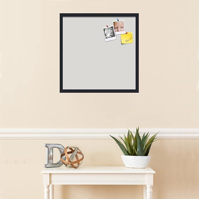 PinPix 22x22 Inch Cork Bulletin Board. This Decorative Framed Pin Board Comes with Light Stone Design and a Satin Black Frame. Ideal for Home Office Decor or Message Board (PinPix-1809)-DeskLoop Office