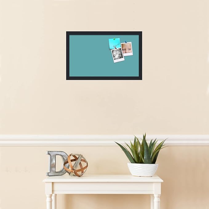 PinPix 20x12 Inch Cork Bulletin Board. This Decorative Framed Pin Board Comes with Aqua Pastel Design and a Satin Black Frame. Ideal for Home Office Decor or Message Board (PinPix-1806)-DeskLoop Office