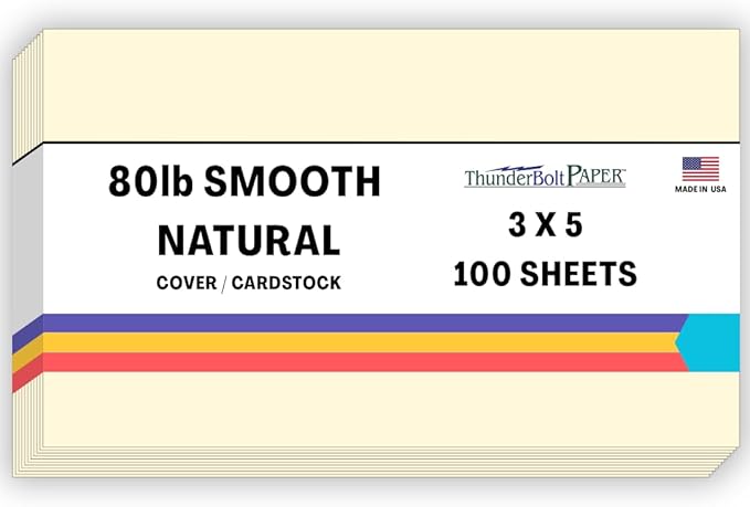 100 Natural Smooth Card Stock Sheets Paper - 3 X 5 Inches Index|Recipe Card|Photo|Frame Size - 80# (80 lb/pound) Cover Weight - Quality Paper - Smooth Finish-DeskLoop Office