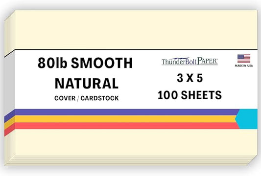 100 Natural Smooth Card Stock Sheets Paper - 3 X 5 Inches Index|Recipe Card|Photo|Frame Size - 80# (80 lb/pound) Cover Weight - Quality Paper - Smooth Finish-DeskLoop Office