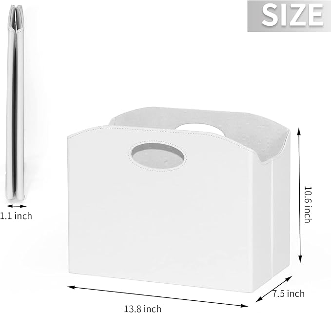 EZDeco Magazine Holder Foldable Magazine Rack Floor PU Leather File Holder Newspaper Book Storage Basket Document File Folder Organizer for Office Home (White-2)-DeskLoop Office